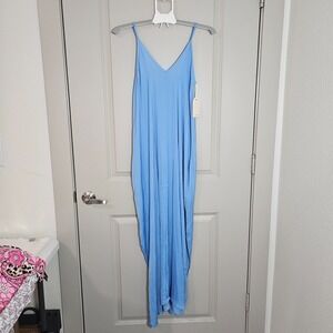 NEW Van Winkle & Co Tank Maxi Nightgown Women Small Blue Satin